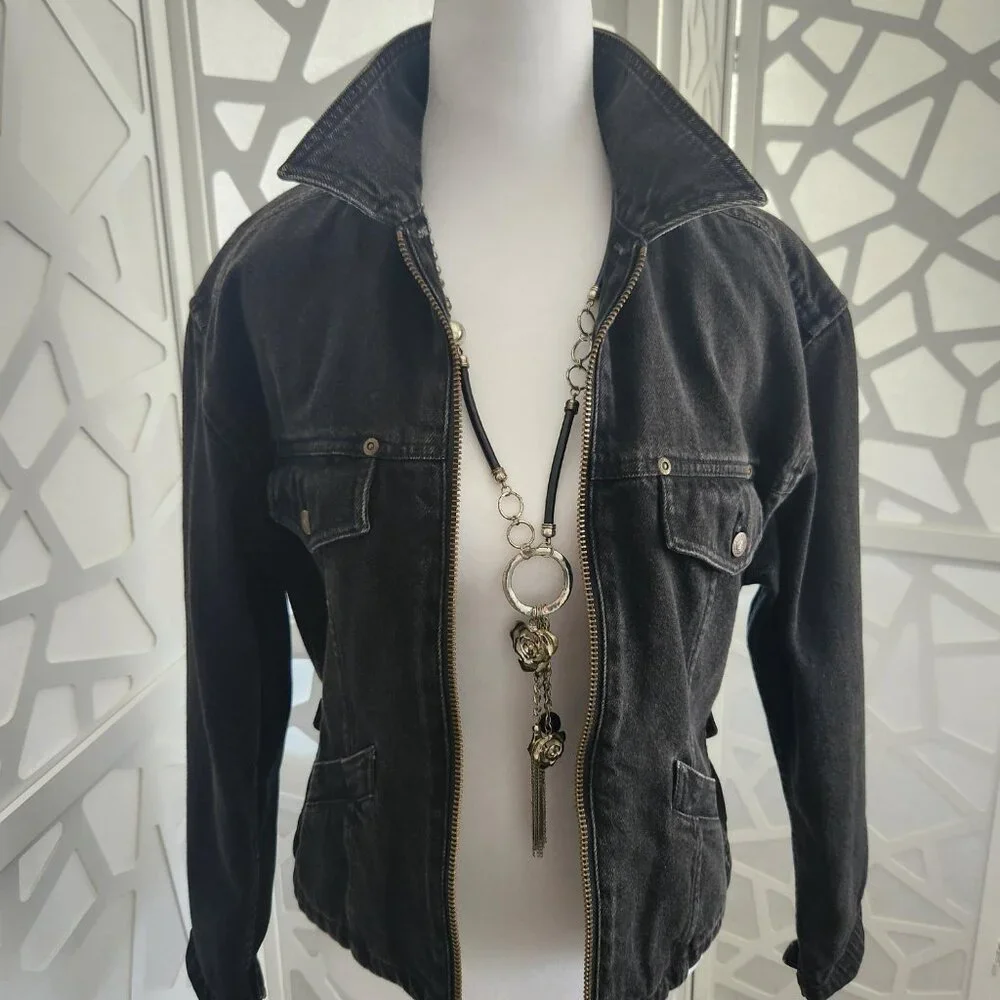 Women's Vintage Black Jean Jacket "Liz Wear" - Picture 1 of 7